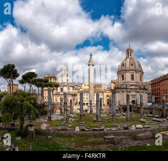 Italy, Europe, Lazio, Rome, Roma, city, village, spring, people, church, Piazza Foro Triaiano, Santa Maria de Loreto Stock Photo