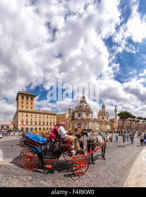 Italy, Europe, Lazio, Rome, Roma, city, village, spring, people, Horse, carriage, Piazza della Madonna di Loretto Stock Photo