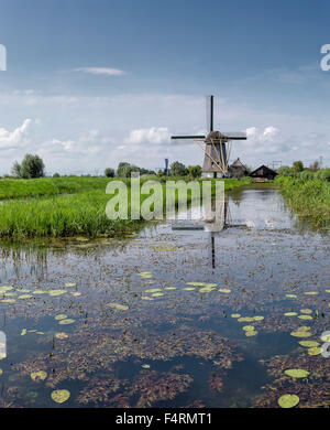 Netherlands, Europe, Holland, Naardermeer, Muiderberg, Noord-Holland, windmill, field, meadow, water, summer, Windmill Stock Photo