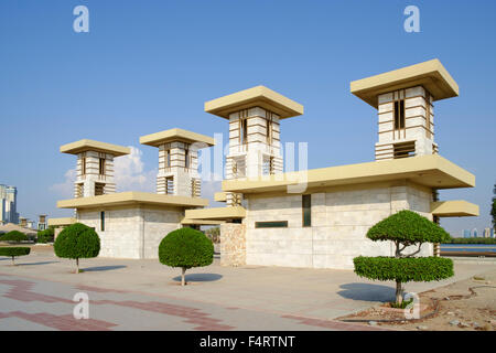 Modern public pavilion buildings on Corniche in Ras al Khaimah  (RAK) emirate in United Arab Emirates Stock Photo