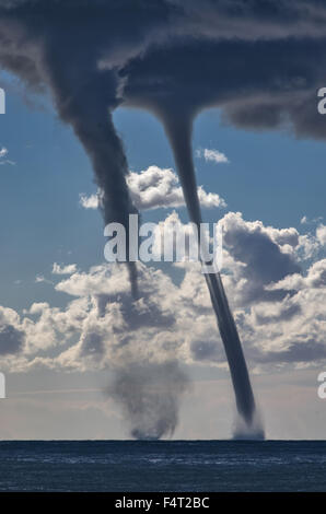 Tornados over mediterranean sea in a sunny winter day Stock Photo