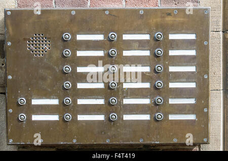 Intercom at an apartment block with blank namecards Stock Photo