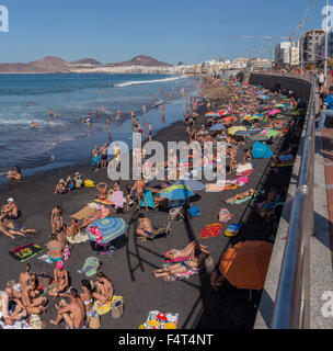 Spain, Europe, Las Palmas de Gran Canaria, Canary Islands, Gran Canaria, Canary Islands, Playa Las Canteras, black lava beach, c Stock Photo