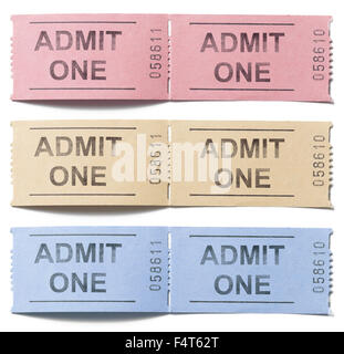 colorful tickets admit one set isolated on white Stock Photo