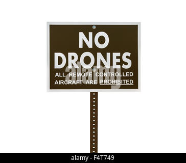 No drones all remote controlled aircraft are prohibited sign isolated with clipping path. Stock Photo