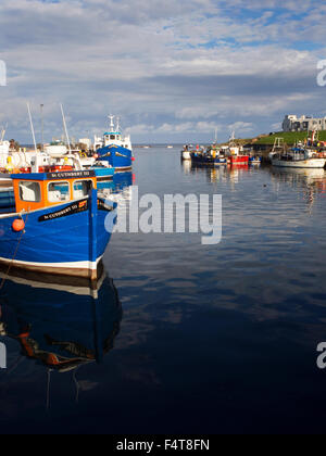 Boats in the Harbour at Seahouses at Sunset Northumberland England Stock Photo