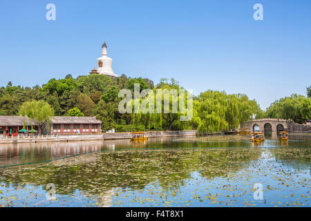 China, Beijing, Peking, City, Beihai Lake, Beihai Park, White Dagoba Stock Photo