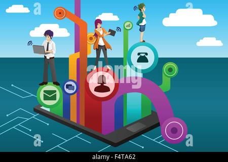 A vector illustration of people using different mobile device Stock Vector