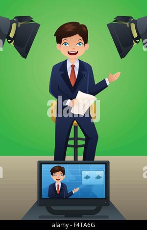 A vector illustration of a TV weather reporter at work Stock Vector