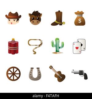 A vector illustration of cowboy icon sets Stock Vector