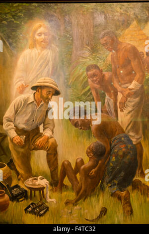 England, London, The Wellcome Collection, The Reading Room, Painting titled 'A Medical Missionary Attending to a Sick African' b Stock Photo