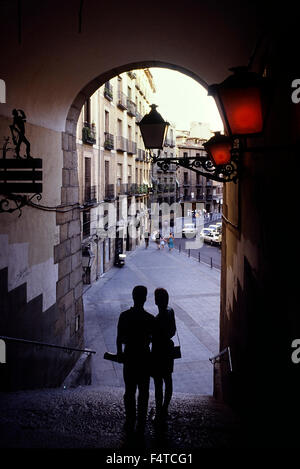 The Arco de los Cuchilleros, Cuchilleros Arch, Plaza Mayor. Madrid. Spain. Europe Stock Photo