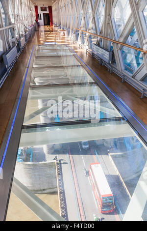 England, London, Tower Bridge, Interior Glass Walkway Stock Photo