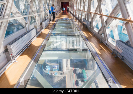 England, London, Tower Bridge, Interior Glass Walkway Stock Photo