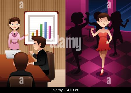 A vector illustration of day in life of modern woman Stock Vector