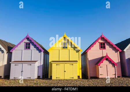 England, Essex, Mersea Island, Beach Huts Stock Photo