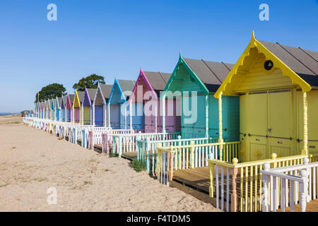 England, Essex, Mersea Island, Beach Huts Stock Photo