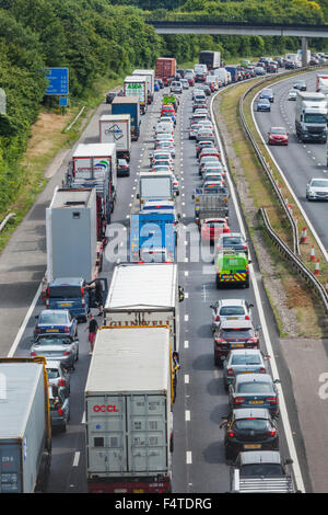 England, Hampshire, Motorway Traffic Jam Stock Photo