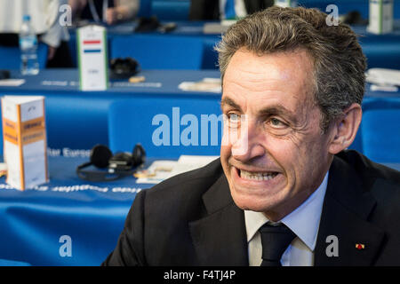 Former French Prime Minister Nicolas Sarkozy and President of Les Republicains party during second day of EPP European People Party head of states congress in Madrit, Spain on 22.10.2015 by Wiktor Dabkowski Stock Photo