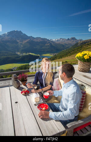 Coffee and cake in mountain restaurant Paradiso, Stock Photo
