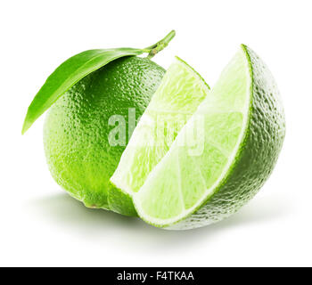 lime with slices isolated on the white background. Stock Photo