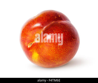 Single yellow and red plum horizontally isolated on white background Stock Photo
