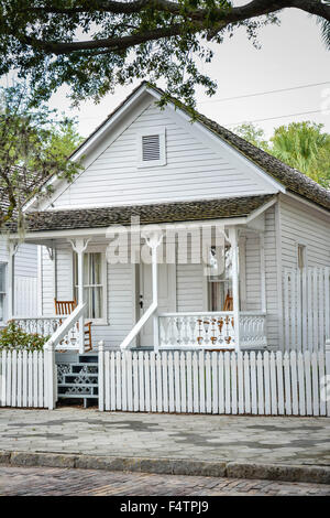 Renovated and restored wooden cottages in the Cuban immigrant neighborhoods near the cigar factories in Ybor City, FL Stock Photo