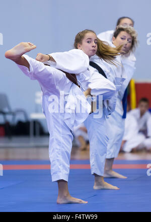 Thessaloniki, Greece, Oktober18 2015: Demonstration by men and women faculties of Japanese traditional martial arts, judo, karat Stock Photo