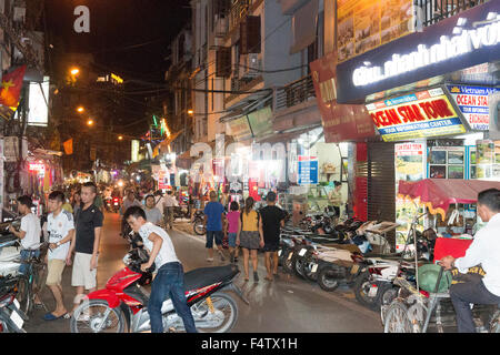 packed and busy streets of Hanoi old quarter in the city centre, favourite spot for locals and tourists each nighttime,Vietnam Stock Photo
