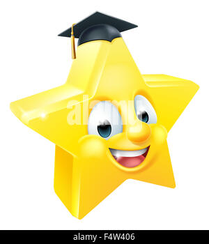 Cartoon star graduate emoji emoticon mascot character wearing a mortar board graduation hat Stock Photo