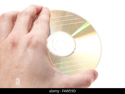Hand holding standard cd rom. All on white background Stock Photo