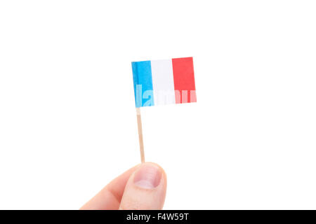 Hand holding french flag. All on white background Stock Photo