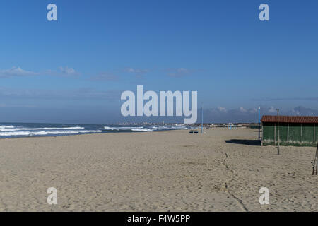 Empty sandy beach in autumn in Tirrenia, Pisa, Tuscany, Italy, Europe Province Stock Photo