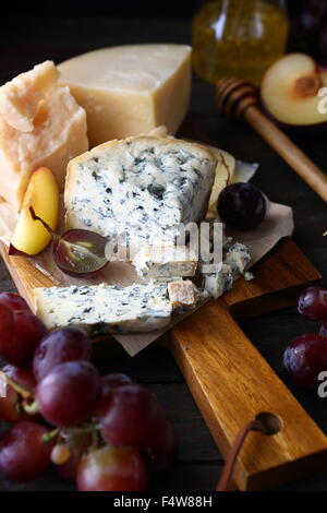 cheese roquefort and grapes, dairy product Stock Photo