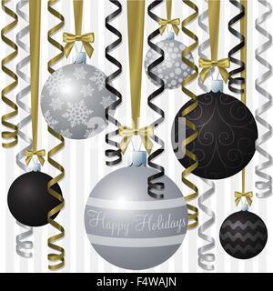 Ribbon and bauble inspired Merry Christmas card in vector format. Stock Vector