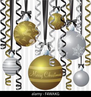 Ribbon and bauble inspired Merry Christmas card in vector format. Stock Vector