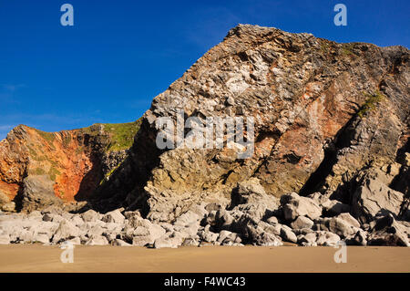Geology at Bullslaughter bay in Pembrokeshire, Wales. Colourful cliffs and rock formations. Stock Photo