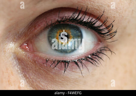Eye with dollar sign in the pupil concept. Stock Photo