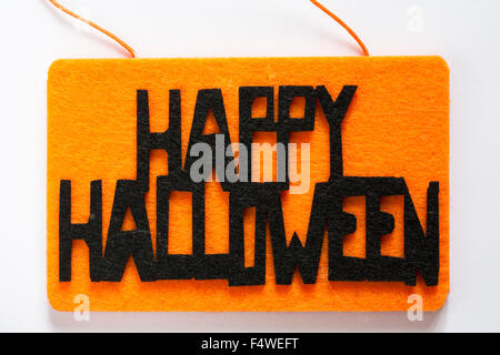 Happy Halloween felt hanging sign set on white background Stock Photo