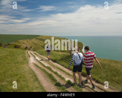 young couple on a weekend walk along the cliffs near Dover on a summer's day Stock Photo