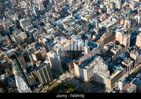 Aerial shot of the Flatiron Building and District Surrounding it, in New York City USA Stock Photo