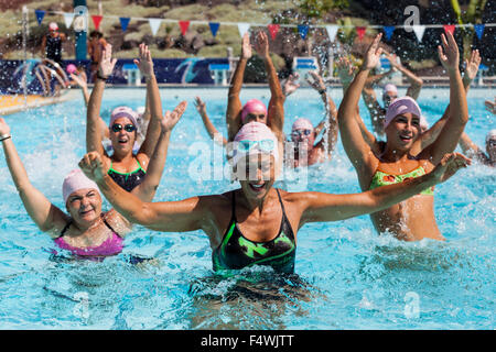 Aquarobics in a swimming pool. Stock Photo