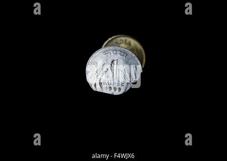 Indian One Rupee Photograph with black background Stock Photo
