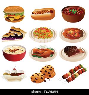 A vector illustration of American food icons Stock Vector