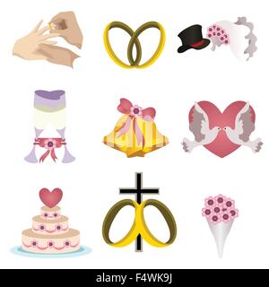 A vector illustration of wedding icon sets Stock Vector