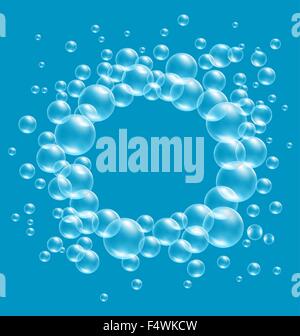 Soap foam with bubbles on blue water background. Vector illustration ...