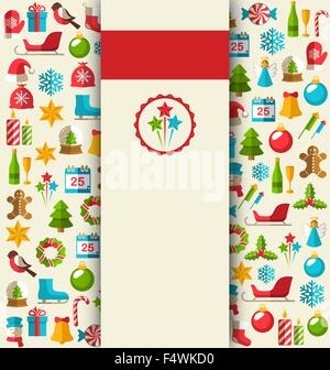 Christmas Card with Flat Icons on Beige Stock Vector