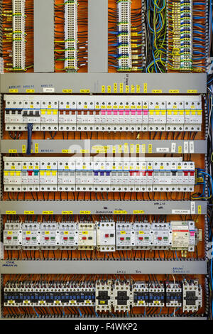 Control panel with static energy meters and circuit-breakers - fuse Stock Photo