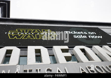 Leicester Square, London, UK. 23rd October 2015. Star Wars 'The Force Awakens' tickets go on sale in London ahead of its release on the 17th December. Credit:  Matthew Chattle/Alamy Live News Stock Photo