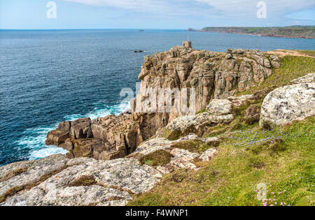 Coast guard lookout in a scenic coastal landscape near Lands End and Sennen Cove, Cornwall, England, UK Stock Photo